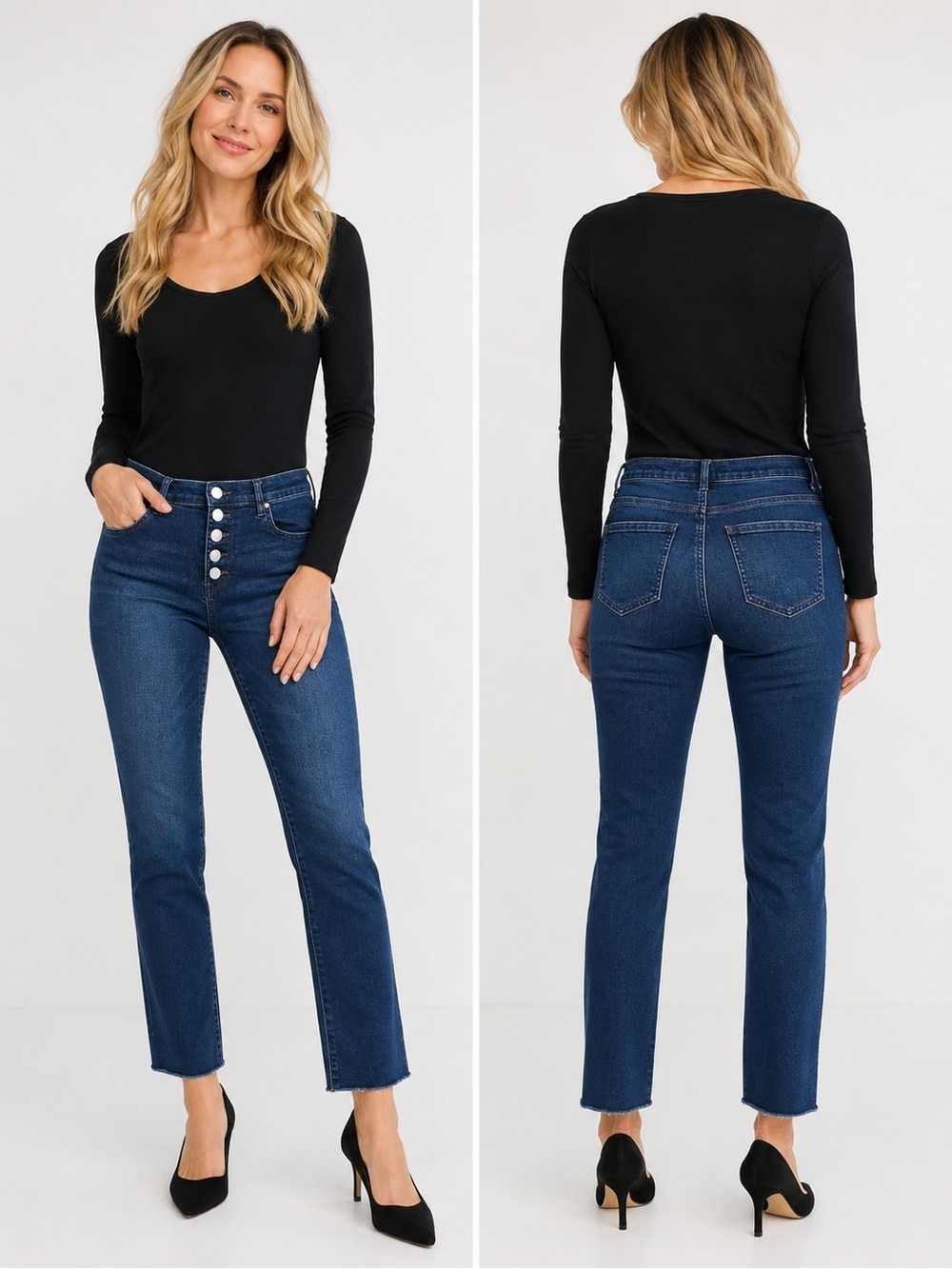 Cabi Button Fly Straight Raw Hem Jeans